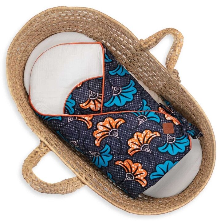 Kidbigoteuse d'emmaillotage en coton, Wax Fleurs de mariage , Bleu