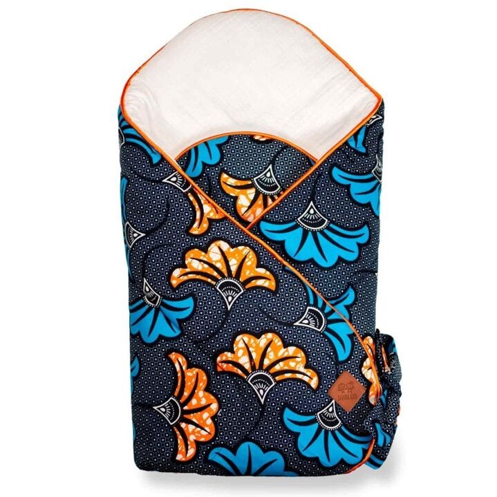Kidbigoteuse d'emmaillotage en coton, Wax Fleurs de mariage , Bleu