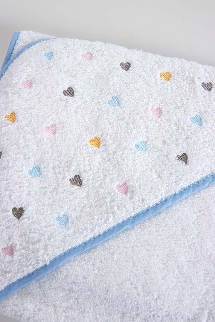 Kidberviette de bain en coton éponge brodée de coeur colorés
