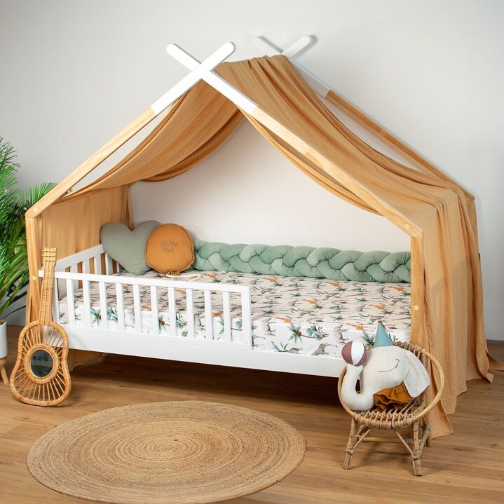 Kidboile de lit, ciel de lit cabane en double gaze camel